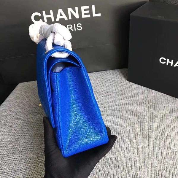 Chanel Flap Shoulder Bags Blue Original Calfskin Leather CF1113 Gold