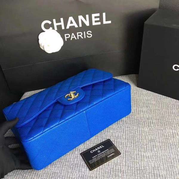 Chanel Flap Shoulder Bags Blue Original Calfskin Leather CF1113 Gold