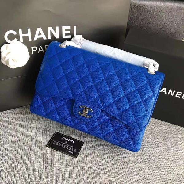 Chanel Flap Shoulder Bags Blue Original Calfskin Leather CF1113 Silver