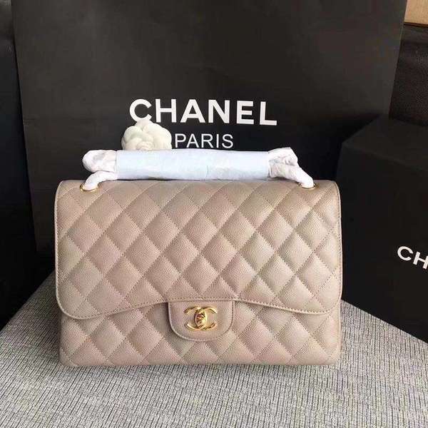 Chanel Flap Shoulder Bags Grey Original Calfskin Leather CF1113 Gold