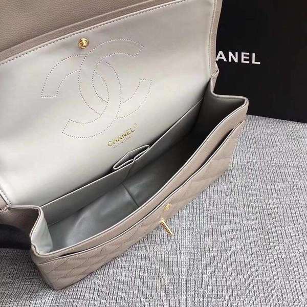 Chanel Flap Shoulder Bags Grey Original Calfskin Leather CF1113 Gold