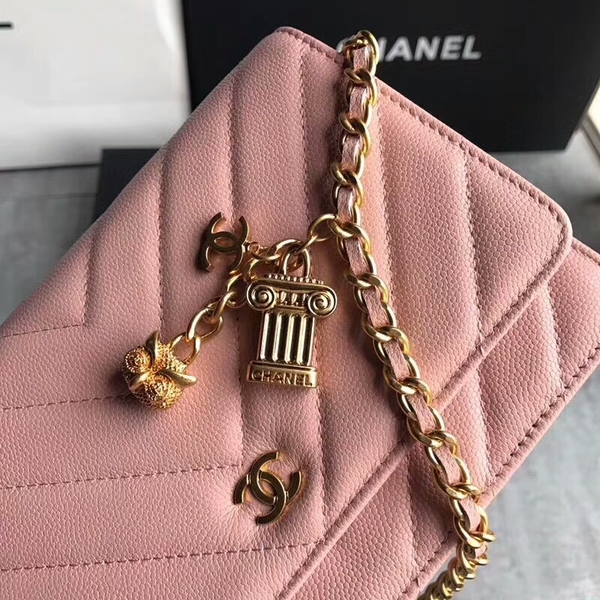 Chanel Owl Pendant Flap Shoulder Bag Calfskin Leather A33814 Peach