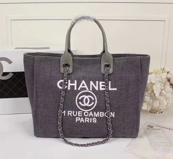 Chanel Canvas Leather Tote Shopping Bag 68047A