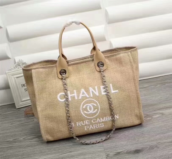 Chanel Canvas Leather Tote Shopping Bag 68047B