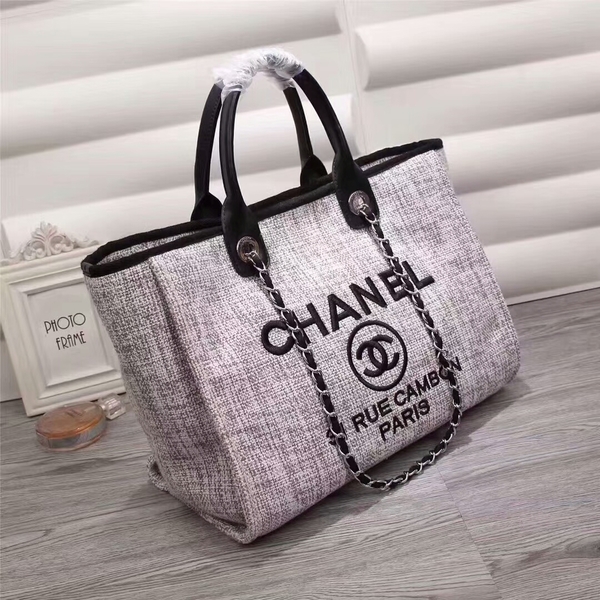 Chanel Canvas Leather Tote Shopping Bag 68047D