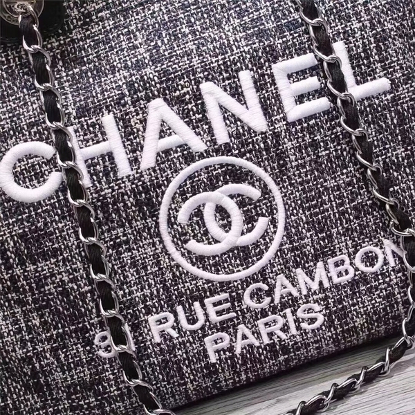 Chanel Canvas Leather Tote Shopping Bag 68047E