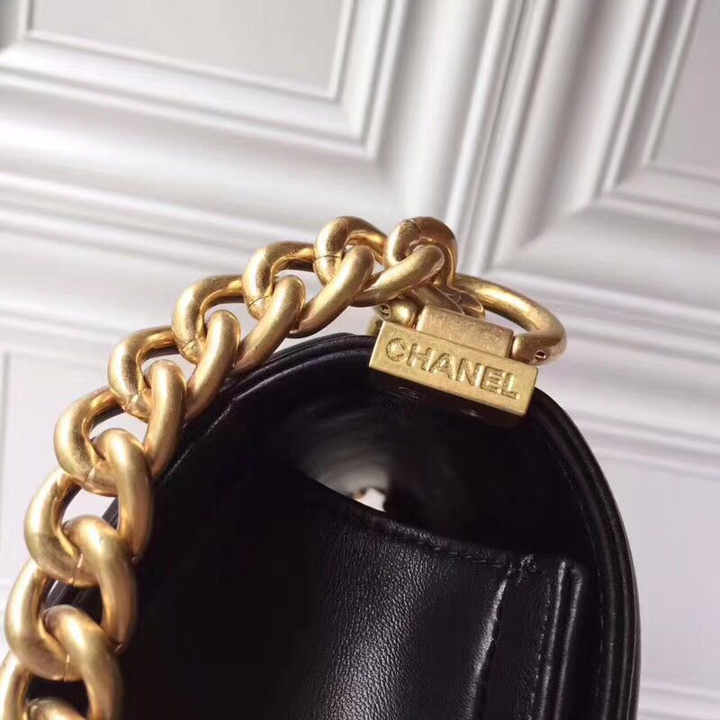 Chanel Boy Flap Original Sheepskin Leather Shoulder Black Bag A67086 Gold