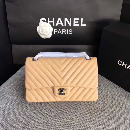 Chanel Flap Shoulder Bag Apricot Original Sheepskin Leather CF1112V Silver