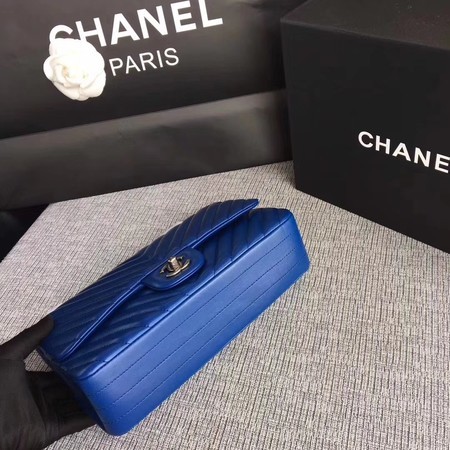 Chanel Flap Shoulder Bag Blue Original Sheepskin Leather CF1112V Silver