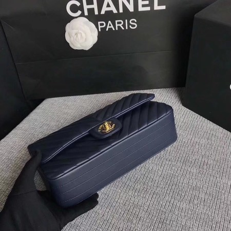 Chanel Flap Shoulder Bag Dark Blue Original Sheepskin Leather CF1112V Gold