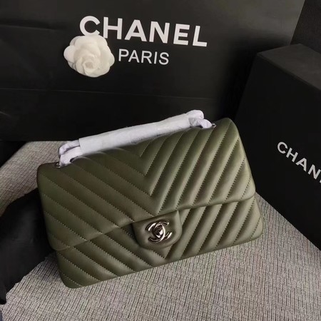 Chanel Flap Shoulder Bag Green Original Sheepskin Leather CF1112V Silver