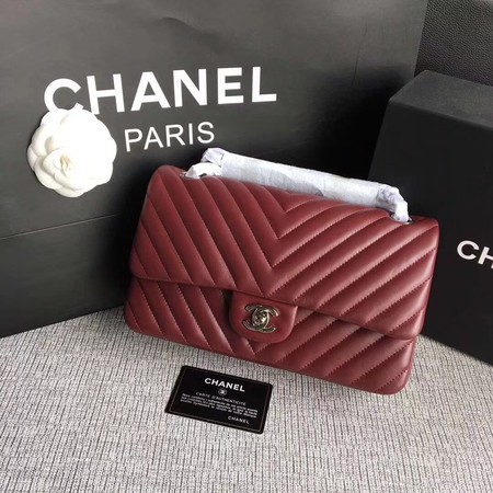 Chanel Flap Shoulder Bag Wine Original Sheepskin Leather CF1112V Silver