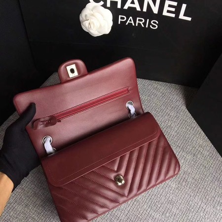 Chanel Flap Shoulder Bag Wine Original Sheepskin Leather CF1112V Silver