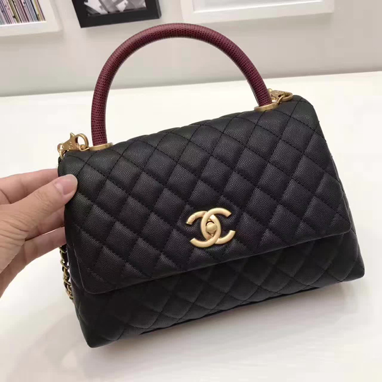 Chanel Classic Red Top Handle Bag Original Leather A92991 black Gold chain