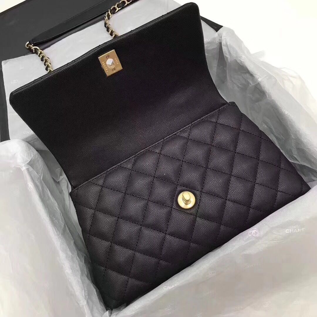 Chanel Classic Top Handle Bag black Cannage Pattern A92290 Gold