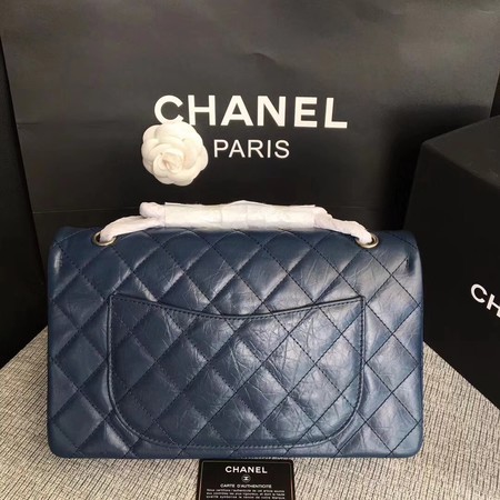 Chanel Flap Shoulder Bag Blue Original Calfskin Leather 277 Silver