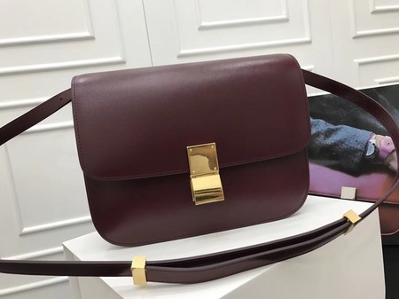 Celine Classic Box Flap Bag Original Calfskin Leather 3378 Wine