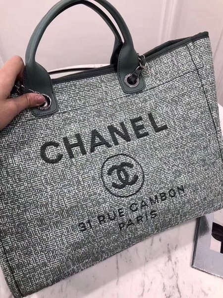 Chanel Original Canvas Leather Tote Shopping Bag 92298 Green