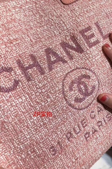 Chanel Original Canvas Leather Tote Shopping Bag 92298 Pink