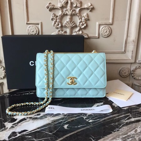 Chanel WOC Original Sheepskin Leather Shoulder Bag D33814 Skyblue