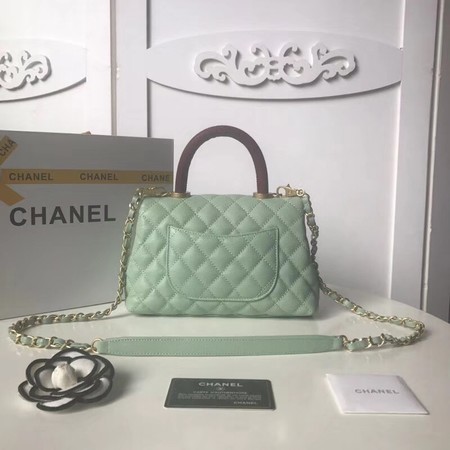 Chanel original Caviar leather flap bag top handle A92990 Peppermint Green