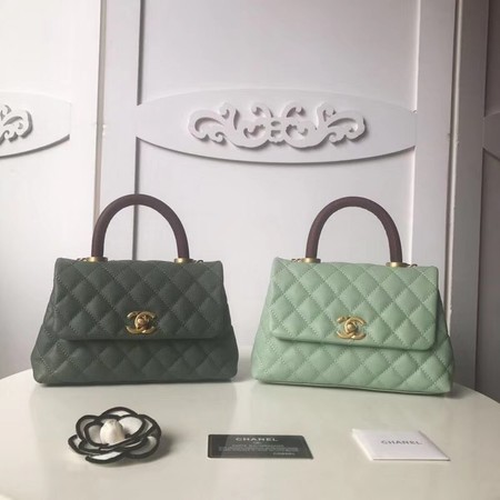 Chanel original Caviar leather flap bag top handle A92990 Peppermint Green