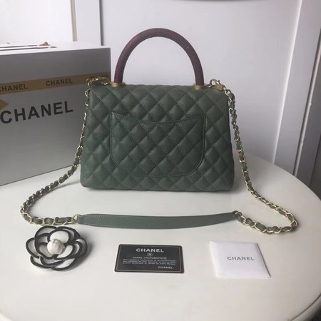 Chanel original Caviar leather flap bag top handle A92991 Blackish green