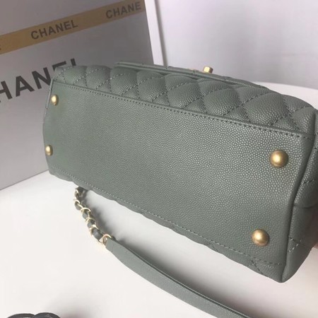 Chanel original Caviar leather flap bag top handle A92991 Blackish green