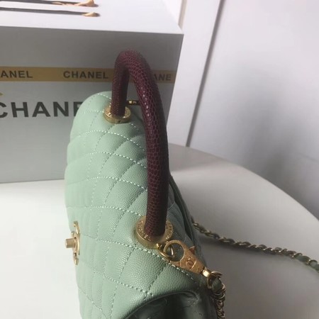 Chanel original Caviar leather flap bag top handle A92991 Peppermint Green