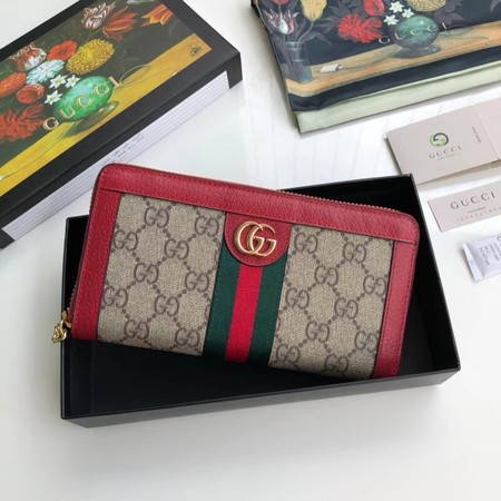 Gucci Calfskin Leather Wallet 523154 red