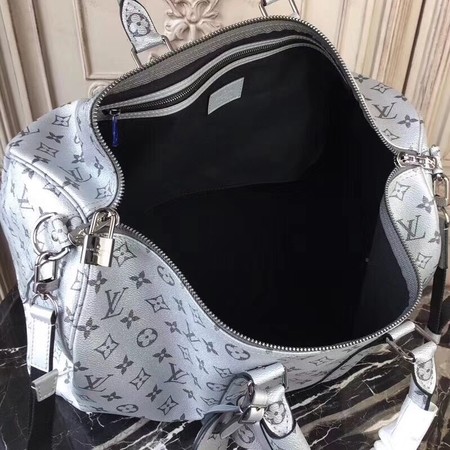 Louis Vuitton Monogram Macassar Canvas Keepall 45CM Strap M43817 Silver