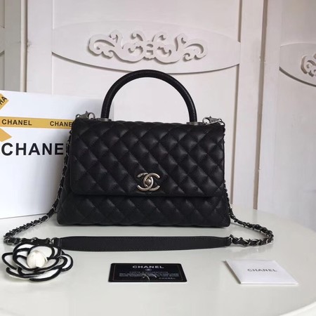 Chanel Classic black Top Handle Bag Original Sheepskin Leather A92215 black