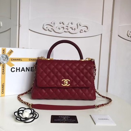 Chanel Classic Top Handle Bag Original Caviar Leather A92215 Deep red