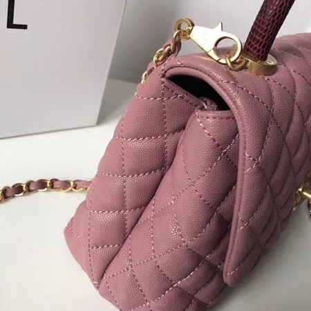 Chanel Classic Red Top Handle Bag Original Leather A92215 pink