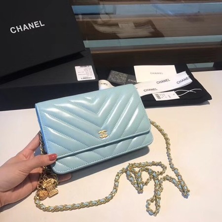 Chanel WOC Original sheepskin Leather Flap Shoulder Bag D33814 Light blue