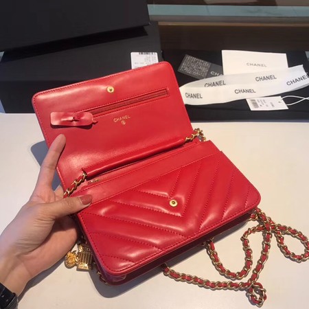 Chanel WOC Original sheepskin Leather Flap Shoulder Bag D33814 red