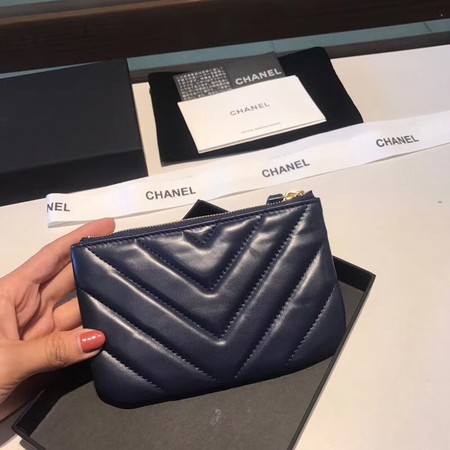 Chanel Sheepskin Leather Coin Purse 2214 dark blue