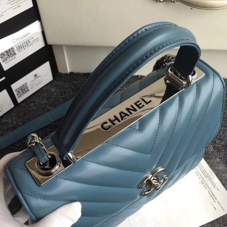 Chanel Original Sheepskin Leather Tote Bag V92236 blue silver Buckle