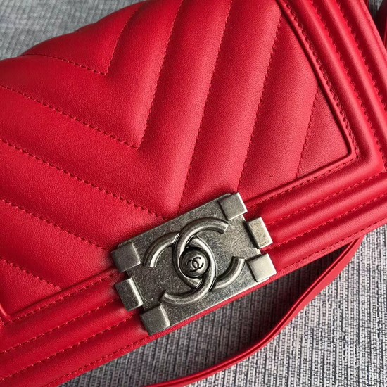 Chanel Le Boy Flap Shoulder Bag Original Calf leather A67085 Bright red silver Buckle