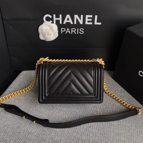 Chanel Le Boy Flap Shoulder Bag Original Calf leather A67085 black Gold Buckle