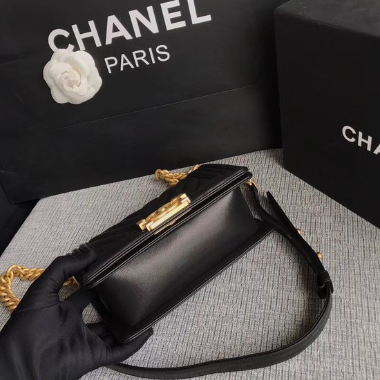 Chanel Le Boy Flap Shoulder Bag Original Calf leather A67085 black Gold Buckle