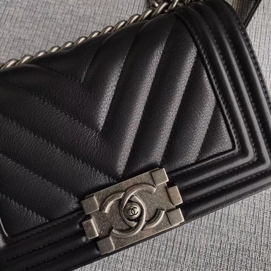 Chanel Le Boy Flap Shoulder Bag Original Calf leather A67085 black silver Buckle