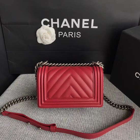 Chanel Le Boy Flap Shoulder Bag Original Calf leather A67085 deep red silver Buckle