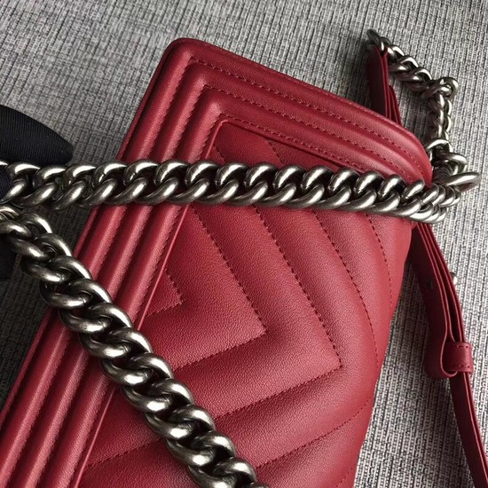 Chanel Le Boy Flap Shoulder Bag Original Calf leather A67085 deep red silver Buckle