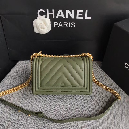 Chanel Le Boy Flap Shoulder Bag Original Calf leather A67085 green Gold Buckle