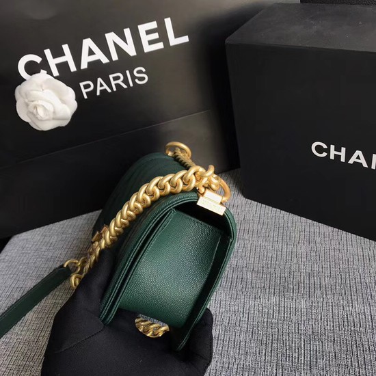 Chanel Le Boy Flap Shoulder Bag Original Caviar Leather P67085 Blackish green Gold Buckle