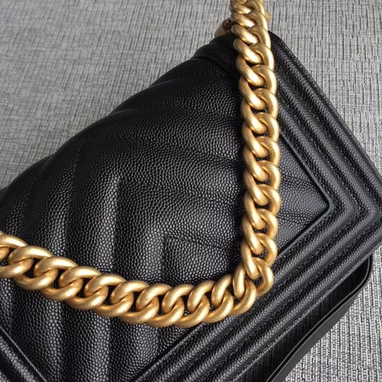 Chanel Le Boy Flap Shoulder Bag Original Caviar Leather P67085 black Gold Buckle