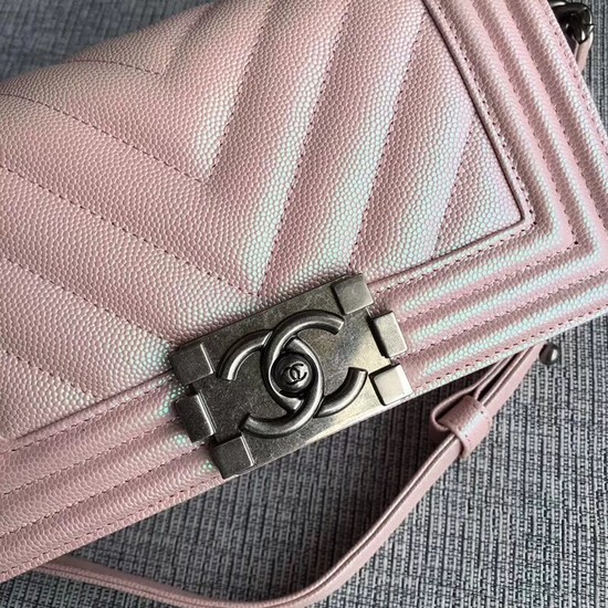 Chanel Le Boy Flap Shoulder Bag Original Caviar Leather P67085 pink silver Buckle