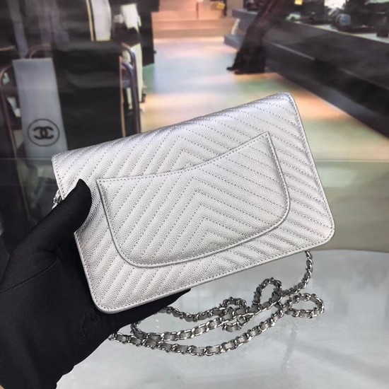 Chanel WOC Original Caviar Leather Flap cross-body bag E33814 silver