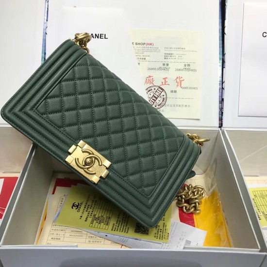 Chanel Leboy Original caviar leather Shoulder Bag A67086 green gold chain